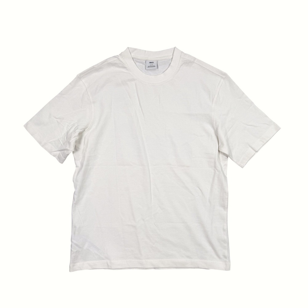 NWOT Mango MNG T-Shirt Mens Medium White Relaxed Fit Crew Neck Short Sleeve 2024